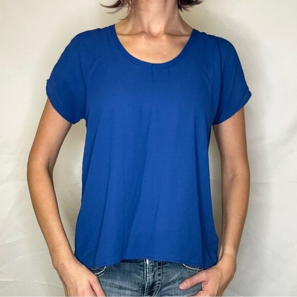 Soprano Women's Bright Blue Blouse Top Shirt M Med Medium Lightweight Unlined - Picture 1 of 10
